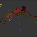 Orange 3D Ant Model With Large Brown Abdomen And Long Slender Legs