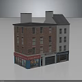 Two Story Commercial Building With Red Brick White Wall Ground Floor Storefronts Windows