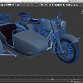 Vintage Motorcycle with Light Blue Sidecar Brown Seats and Spare Tire on Roof