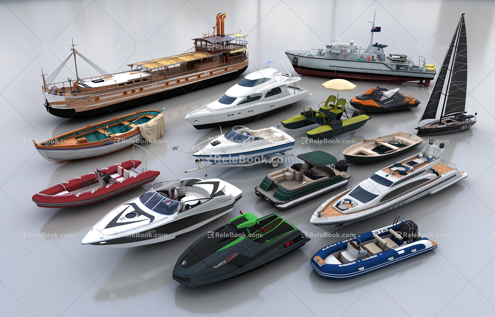 Modern Sailing Boat Combination Boat Passenger Ship Cruise Wooden Boat Yacht Rubber Boat Merchant Boat Speedboat Antique Boat Water Transport Kayak 3d model