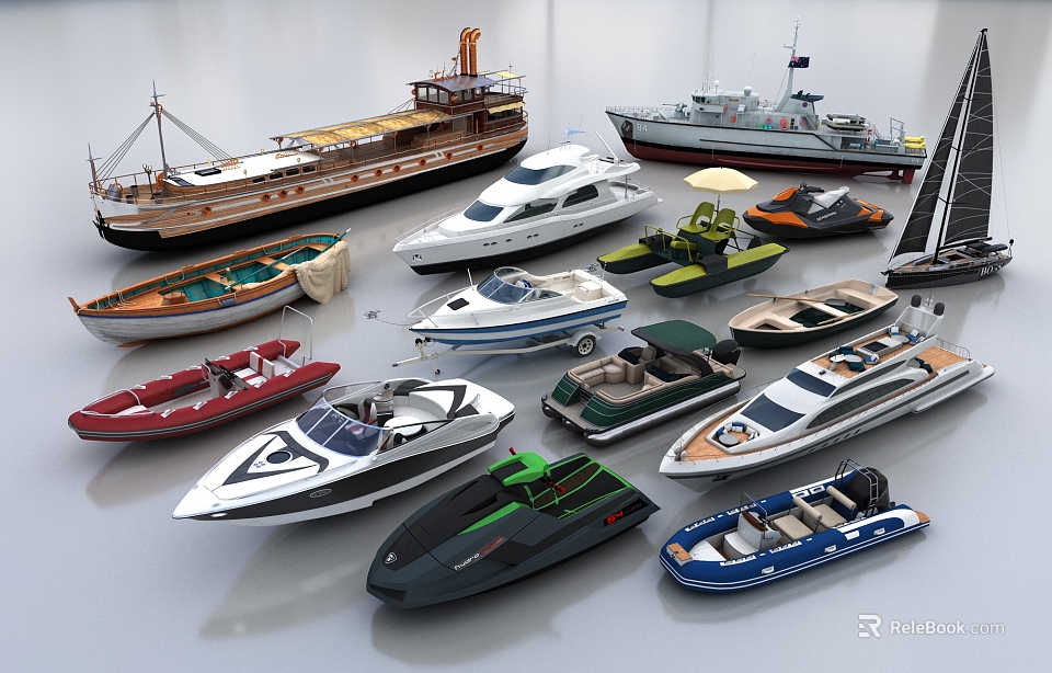 Different Types And Designs Of Yachts In Various Colors And Styles On 3d model 