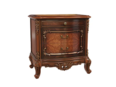 Classic Wooden Bedside Table With Intricate Carved Details And Drawer Design 3d model