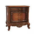 Classic Wooden Bedside Table With Intricate Carved Details And Drawer Design