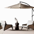 Rattan Outdoor Chairs With White Cushions And Side Table Patio Setting With Umbrella