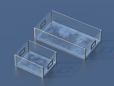 Durable Metal Mesh Storage Baskets with Handles Two Sizes Rectangular Design 3d model