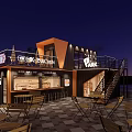 Modern Bubble Tea Shop Exterior With Outdoor Seating Night View And Wooden Accents Lighting