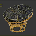 Round Deep Blue Padded Modern Leisure Chair With Orange Rattan Openwork Base