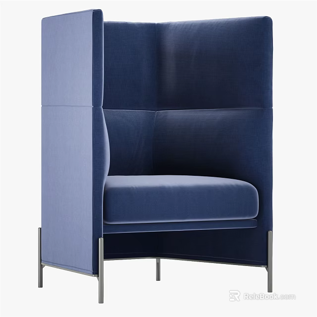 Blue Upholstered Single Sofa with High Back and Metal Legs Design 3d model