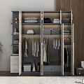 Modern Open Wardrobe Interior With Multiple Shelves Hanging Rods And Storage Boxes 3d model