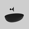 Black Round Modern Minimalist Washbasin With Wall Mounted Faucet And Knobs