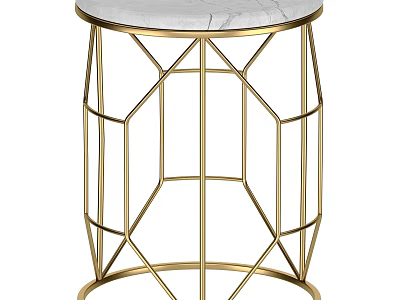 Modern Round Accent Table With White Marble Top And Gold Geometric Frame 3d model