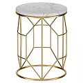 Modern Round Accent Table With White Marble Top And Gold Geometric Frame