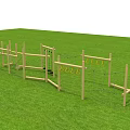 Wooden Playground Equipment Climbing Structure on Green Grass Field for Kids Outdoor Activities