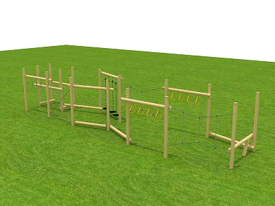Wooden Playground Equipment Climbing Structure on Green Grass Field for Kids Outdoor Activities 3d model