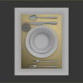 Stylish Table Setting With White Plates Forks Knife Spoon and Wine Glass on Placemat