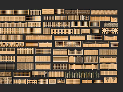 Various Wooden Fence Designs With Different Patterns And Decorative Styles 3d model