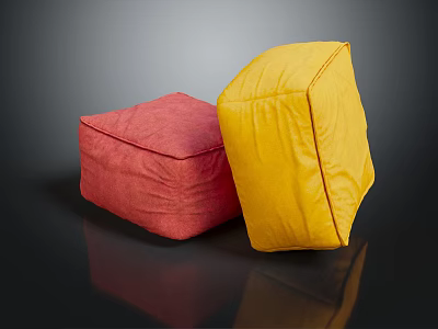 Red and Yellow Square Fabric Ottomans for Modern Living Room Decor 3d model
