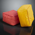 Red and Yellow Square Fabric Ottomans for Modern Living Room Decor