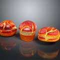 Three Red Braided Bread Loaves With Shiny Crust On Black Background 3d model