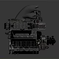Highly Detailed Automotive Engine Components With Cylinders Exhaust Pipes And Metal Casing