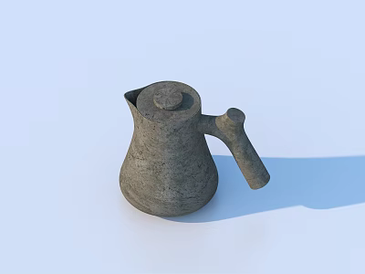 Vintage Clay Teapot With Rough Texture On Light Blue Background 3d model