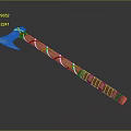 Blue Head Axe With Brown Red Handle And Cross Straps On Gray Background