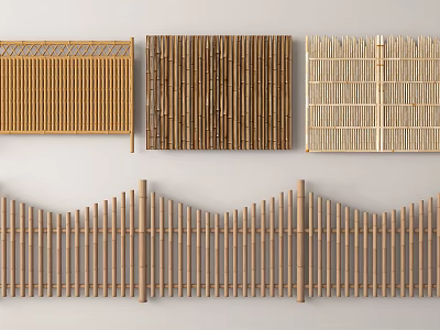 Bamboo Fences In Various Styles With Vertical Slats For Outdoor Gardens 3d model