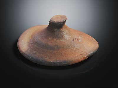 Ancient Handmade Clay Pottery Lid With Rustic Brown Texture And Small Knob 3d model