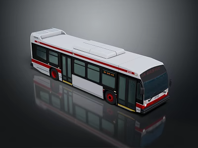 Modern City Public Transport Bus With White Red Exterior Windows Doors And Roof Design 3d model