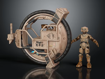 Futuristic Circular Spacecraft With Robonaut For Advanced Space Exploration Mission 3d model