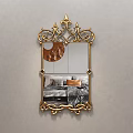 Ornate Golden Framed Mirror Reflecting Bedroom Bed With Pillows And Blanket