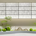 Garden Ornament Design with Deer Figure Green Plants Miniature Rockery and Stone Wall Panel