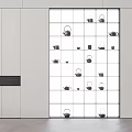 Modern White Decorative Cabinet With Grid Design And Glass Doors Displaying Tea Pots