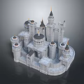 Cartoon Medieval Castle Scene With Multiple Towers Spires And Stone Walls
