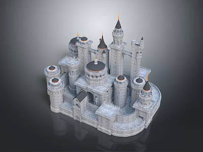 Cartoon Medieval Castle Scene With Multiple Towers Spires And Stone Walls 3d model