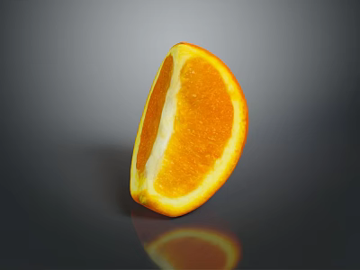 Juicy Fresh Vibrant Orange Slice On Black Background With Reflection 3d model