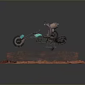 Turquoise Custom Motorcycle Design On Red Rock Surface With Black Wheels And Exhaust