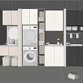 Modern Bathroom Cabinet Rack With Integrated Washing Machine Storage Shelves Round Mirror And Cabinets