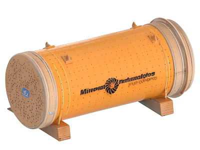 Minerva Industrial Cylindrical Equipment with Perforated Surface and Wooden Supports for Mineral Processing Applications 3d model