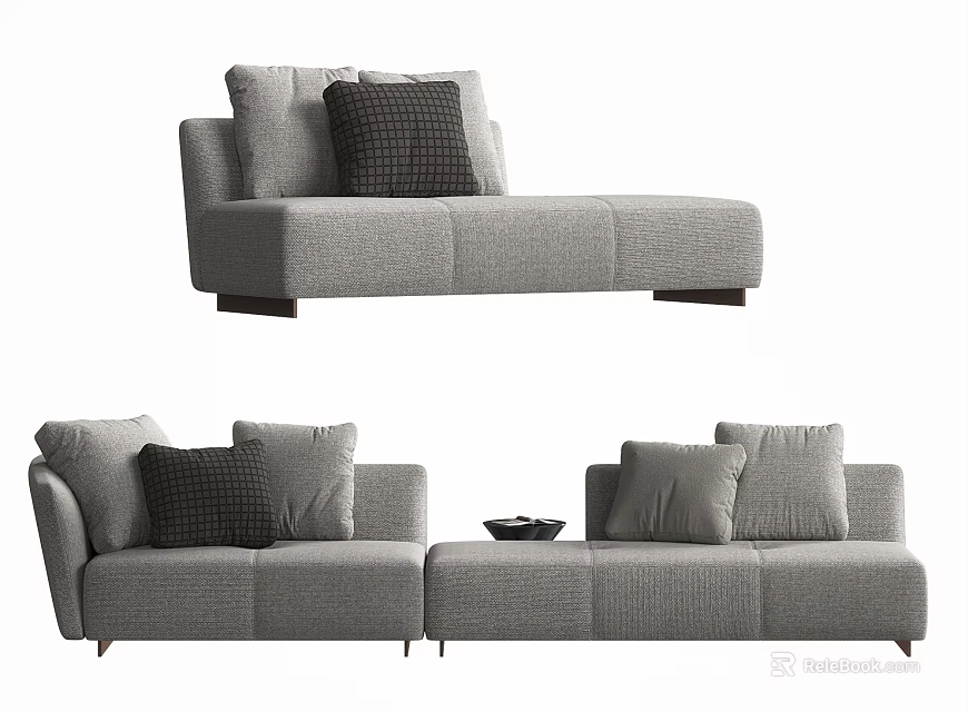 Modern Gray Modular Sofa Combination For Living Room With Decorative Pillows And Interchangeable Modules 3d model