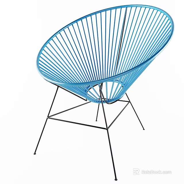 Blue Woven Modern Outdoor Chair With Black Metal Frame For Patio Garden Use 3d model 