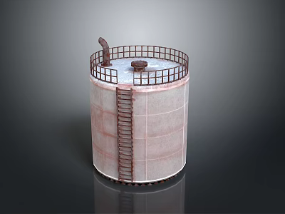 Industrial Equipment Cylindrical Storage Tank With Metal Guardrail Ladder And Top Structure 3d model