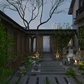 Traditional Chinese Garden With Stone Path Bamboo Plants Stone Lanterns And Lattice Windows