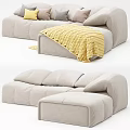 Light Gray Modern Sectional Sofa with Soft Throw Pillows and Cozy Yellow Blanket 3d model