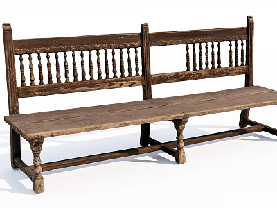 Outdoor Wooden Bench With Carved Slatted Back And Rustic Leg Design 3d model