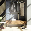Modern Shoe Cabinet With Geometric Pattern Hanging Rails And Side Table 3d model