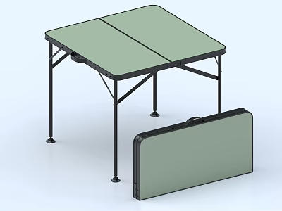 Portable Folding Table With Green Tabletop Black Frame And Storage Case 3d model