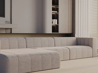 Modern Upholstered Three Seater Sofa With Quilted Design And Bookshelf Curtain Interior 3d model