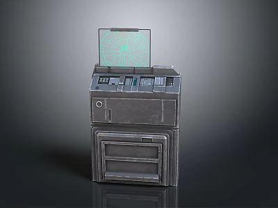 Vintage Gray Metal Device With Transparent Screen Green Grid Pattern Control Panel And Drawers 3d model