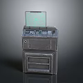 Vintage Gray Metal Device With Transparent Screen Green Grid Pattern Control Panel And Drawers